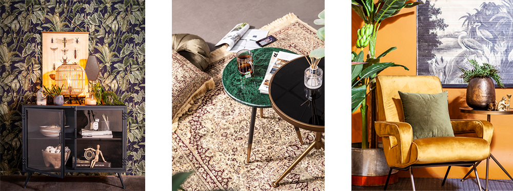foto behangprint tafels fauteuils in woonstijl bohemian