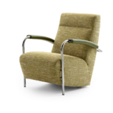 fauteuil scylla hoog in stof beige met groene armleggers leolux design cruquius