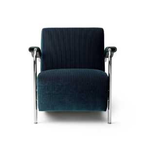 fauteuil scylla in stof blauw met leren armleggers leolux design cruquius