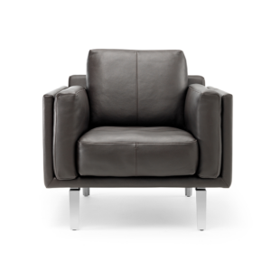 fauteuil bellice in leder bruin met rvs poten design merk leolux