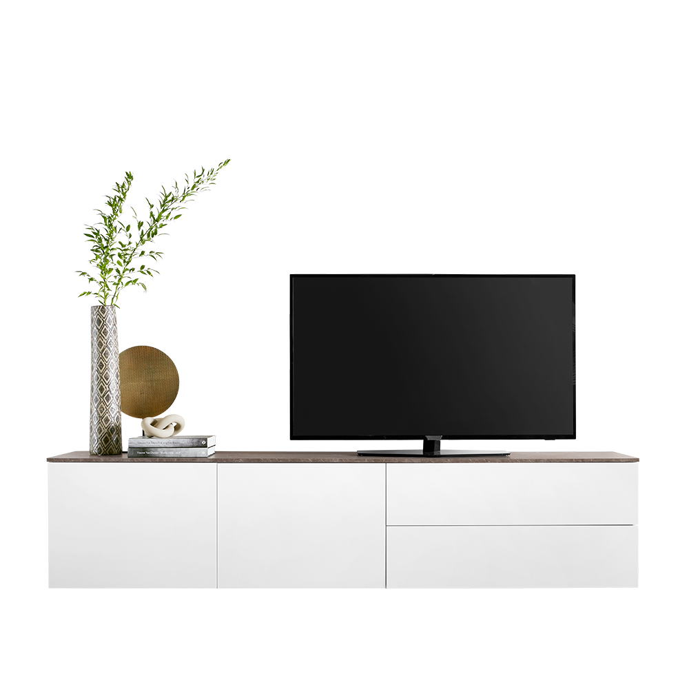 Demano hangend tv-meubel wit met twee laden en een klep en accessoires van INHOUSE