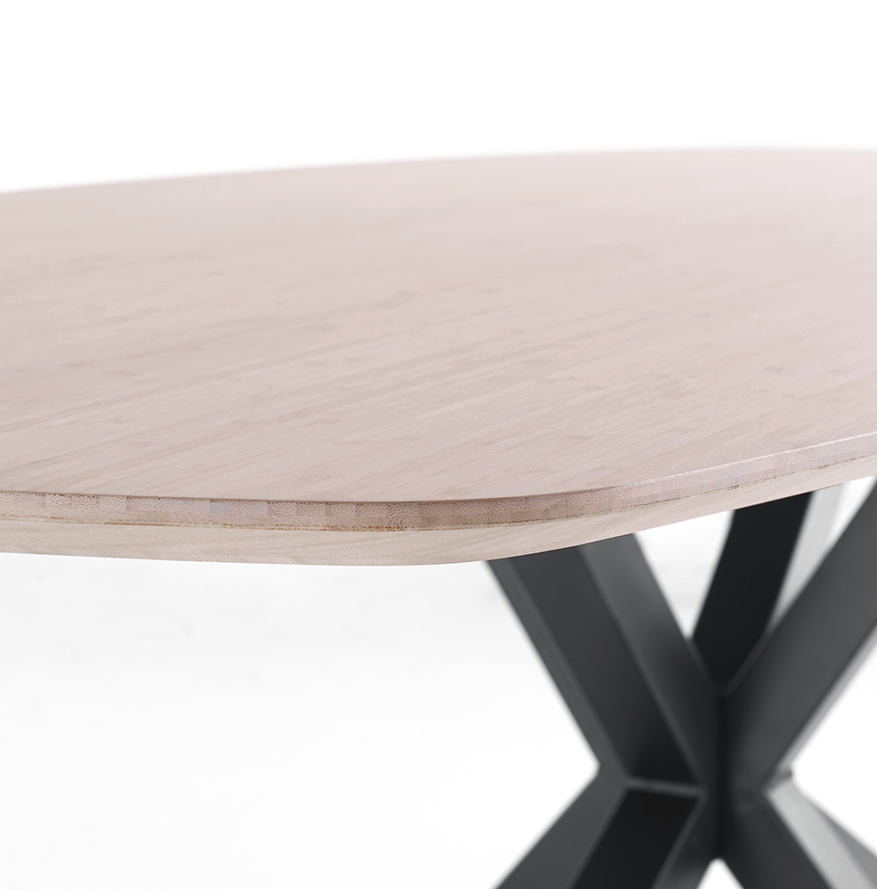 detail tafel nardia inhouse hout met metaal tonvorm bamboo