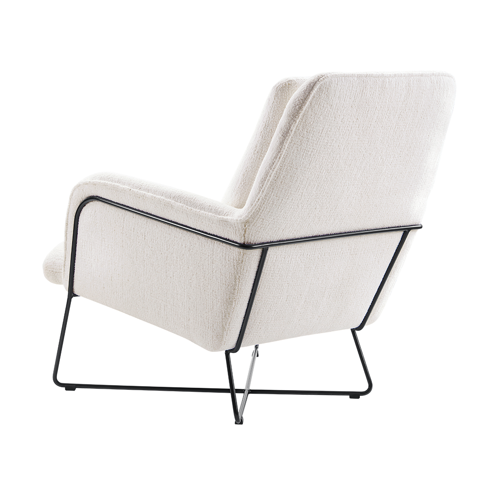 achterkant fauteuil Olanto wit inhouse cruquius stoelen stof zwart metaal frame