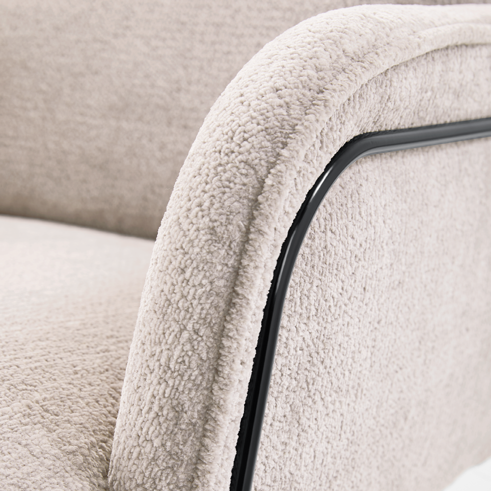 closeup fauteuil Olanto L.grey inhouse cruquius stoelen stof zwart metaal frame