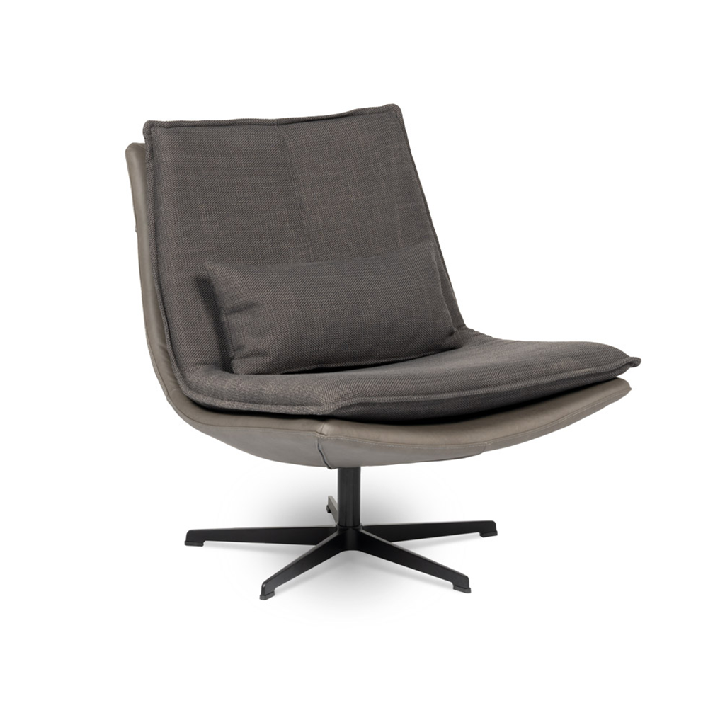 fauteuil dream van designwerk grijs stof en leder met stervoet zwart schuin