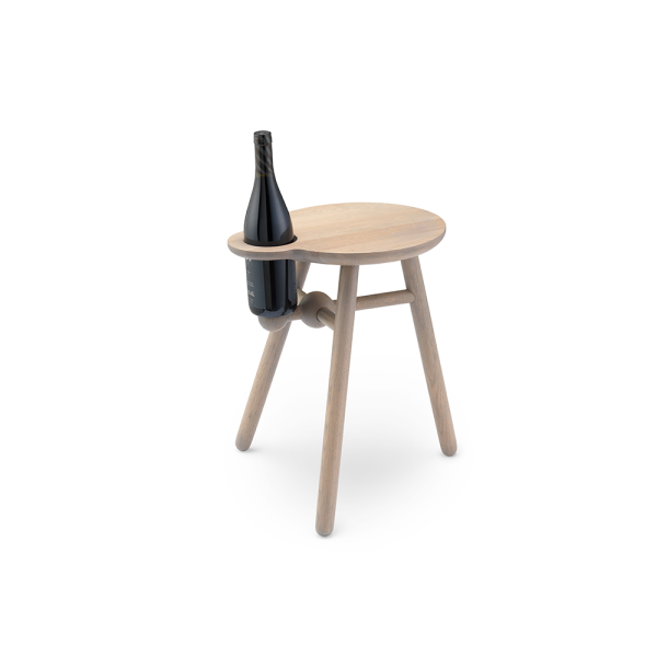 bijzettafel bottle stool oak beige pode designtafel wijnfles houder