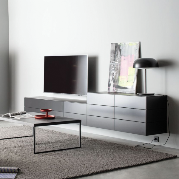 CUBO 161 zwevend tv-meubel van Sudbrock in grijs met laden