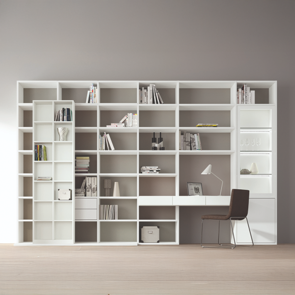 SINUS 25 wandkast met geïntegreerde werkplek en open vakken