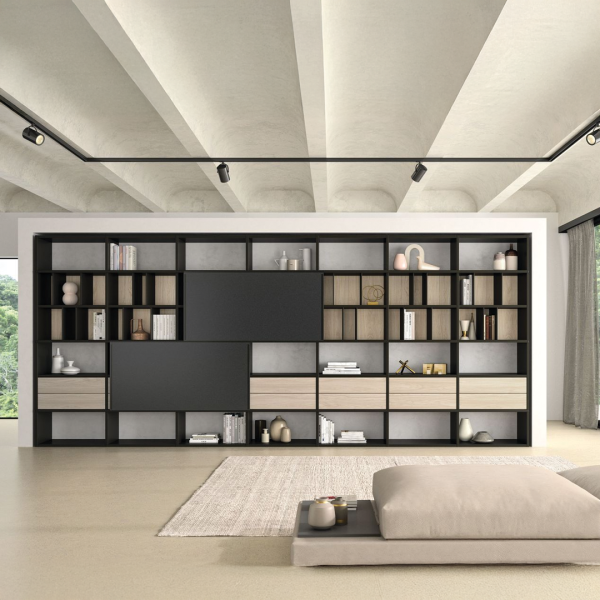 SINUS 51 wandkast met open vakken en geïntegreerde laden