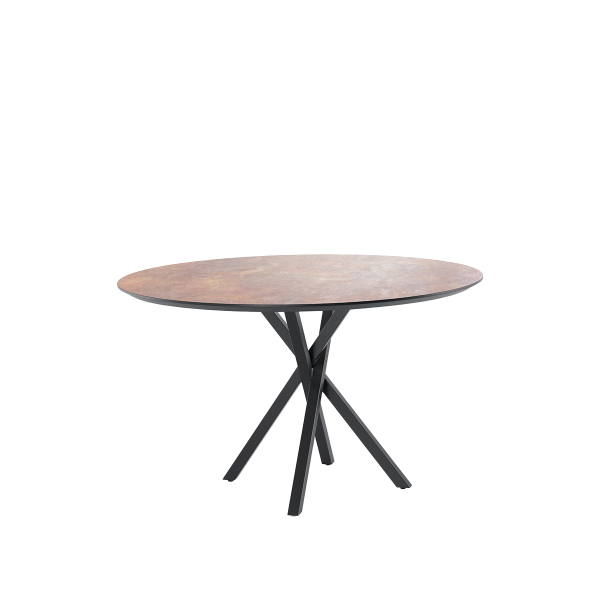 eettafel hill street, eettafel, ronde tafel, HPL tafel, Hill Street, BAENKS, keramiek look, stalen onderstel, design tafel