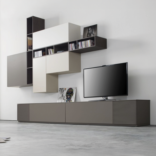 CUBO 847 compleet wandsysteem van Sudbrock in grijs tinten met tv-meubel