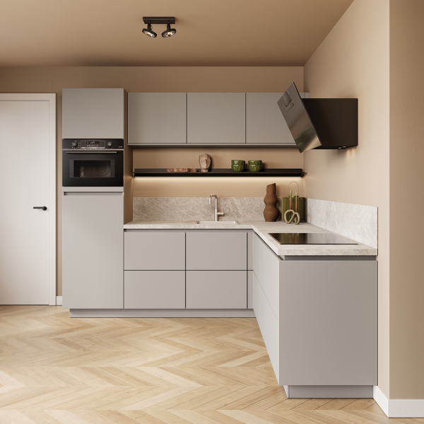 Keuken Puccini in moderne uitvoering met strakke fronten en complete inbouwapparatuur