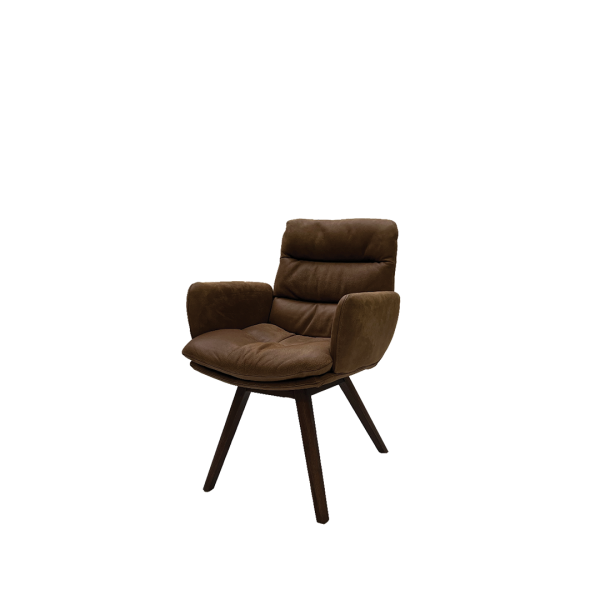 Armstoel Oslo van Haveco in bruin leer met houten poten
