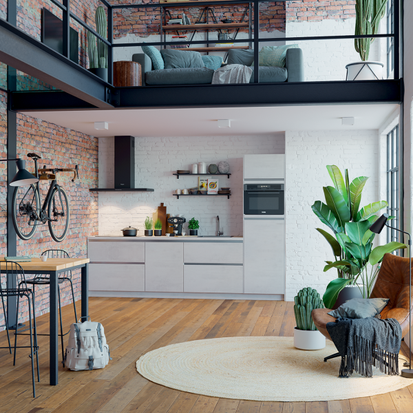 Keuken Rodez Betongrijs met stoere betonlook fronten en moderne apparatuur