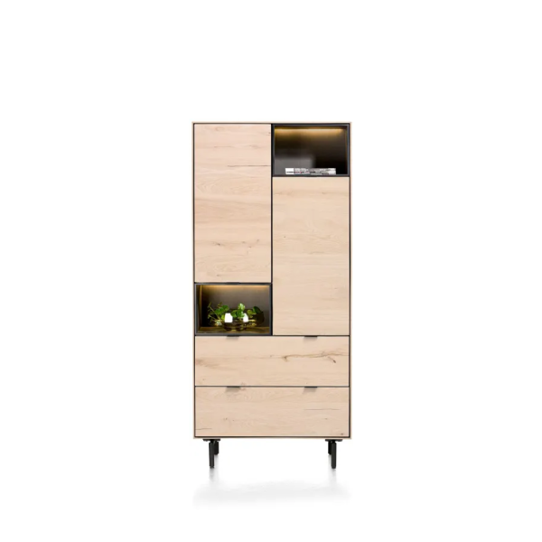 ELEMENTS bergkast 90 cm van XOOON met 2 deuren, 2 laden en LED niches in naturel eiken