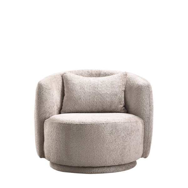 Draaifauteuil Camira in taupe bouclé stof van INHOUSE met organische vormen
