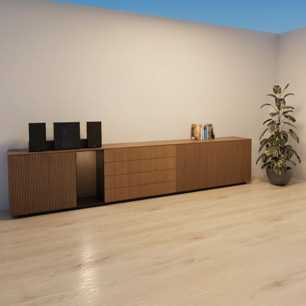 wandopstelling ron 08, ron 08, saunaco, dressoir, design dressoir, houten dressoir, modern dressoir, luxe dressoir, opbergkast, woonkamer kast, lage kast, design meubel, belgisch design, maatwerk dressoir, modulaire kast, houten opbergkast, eigentijds interieur, minimalistisch wonen, woonkamer meubel, brede kast, design opbergmeubel, saunaco ron collectie, wandkast, kast met laden, luxe opbergruimte