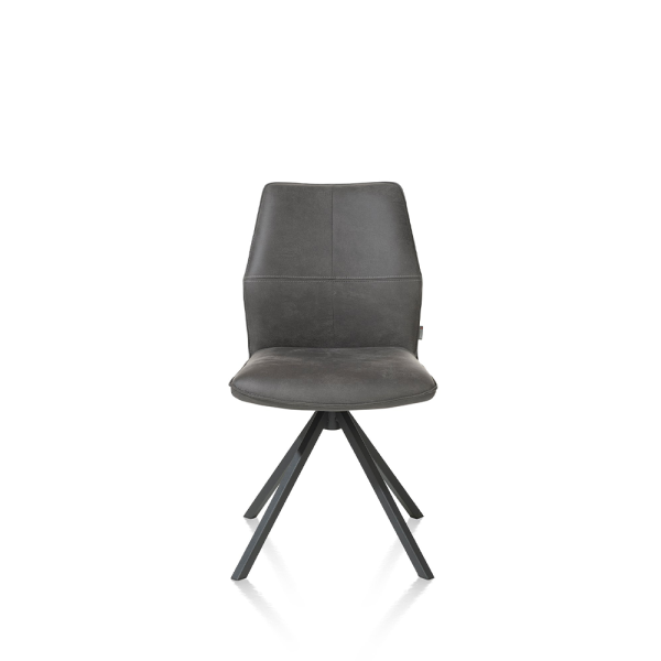 Eetkamerstoel Franky van XOOON met pocketvering, draaibaar metalen onderstel, handgreep en comfortabele Taurus microleder bekleding.