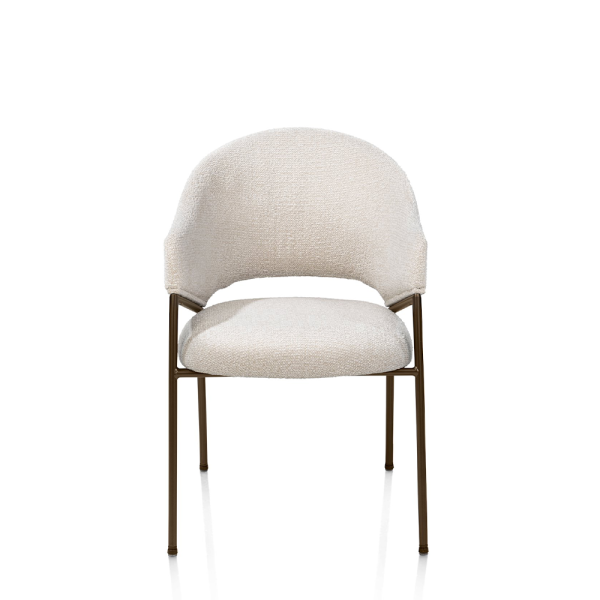 Armstoel Noel van XOOON met Sevilla chenillestof, comfortabele pocketvering, armleuningen en een Steel Brown metalen onderstel.
