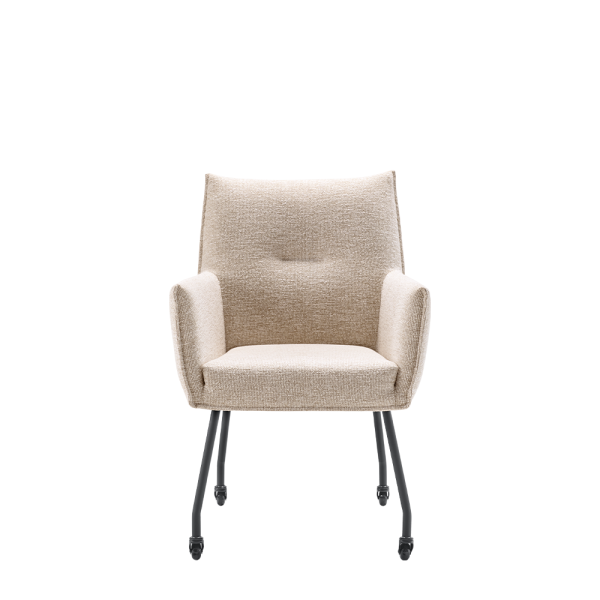 Armstoel Jetira van INHOUSE met comfortabele armleuningen, nosagvering, hoogwaardige schuimvulling en een modern metalen onderstel, optioneel leverbaar met wielen.