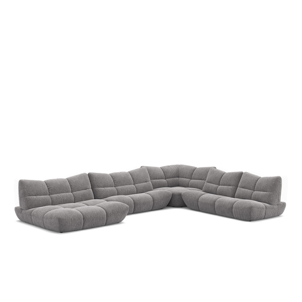Elementenbank Passion van Designwerk in grijze stof als royale modulaire hoekopstelling.