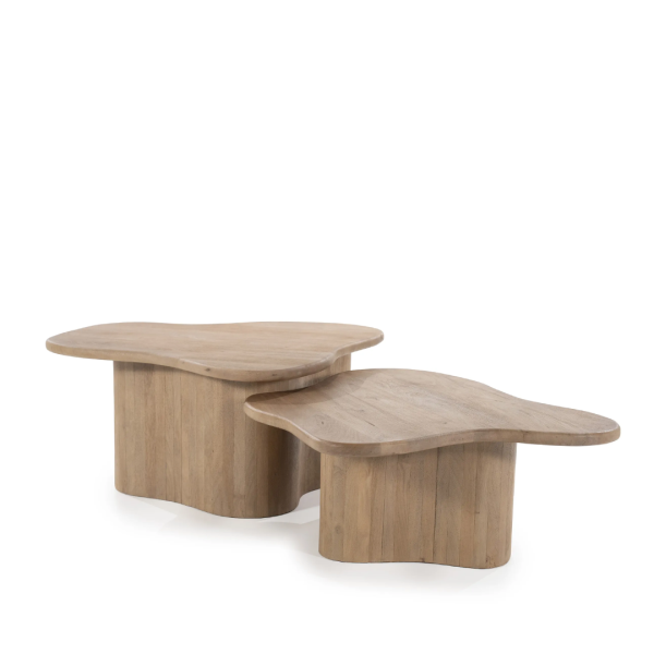 By-Boo salontafelset Fall Natural van mangohout met twee organisch gevormde tafels