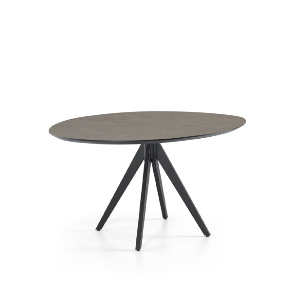 Baenks eettafel Serrano met organisch warmbruin HPL-blad en zwarte stalen spinpoot